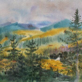 Painting titled "Kryvopilsky Pass" by Tatiana Gliadchenko, Original Artwork, Watercolor