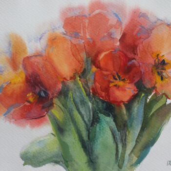 Peinture intitulée "Tulips" par Tatiana Gliadchenko, Œuvre d'art originale, Aquarelle