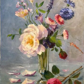 Painting titled "Цветочный" by Tatiana Rykova (Rosa), Original Artwork, Oil