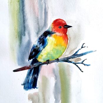 Painting titled "Songbird" by Tata Vo, Original Artwork, Watercolor