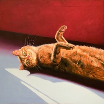 Pintura intitulada "Red Cat Original Oi…" por Tatiana Clark, Obras de arte originais, Óleo