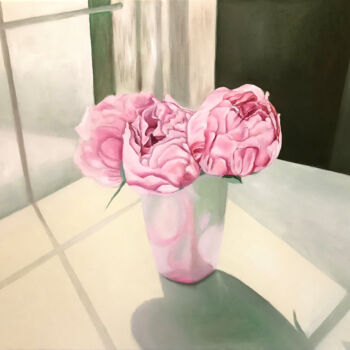 Pintura intitulada "Peonies In Vase" por Tatiana Clark, Obras de arte originais, Óleo