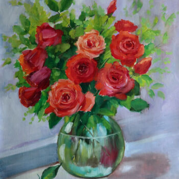 Pintura titulada "Red roses" por Tatiana Karchevskaya, Obra de arte original, Oleo