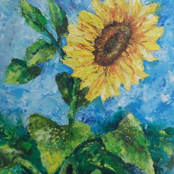 Pintura intitulada "Yellow flowers Sunf…" por Tatiana Krilova, Obras de arte originais, Óleo
