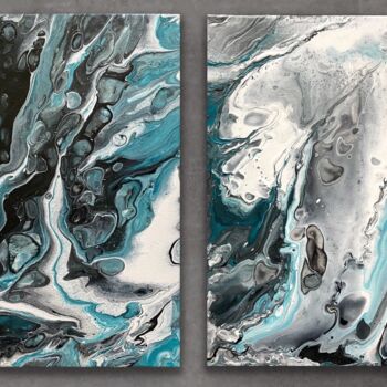 Malarstwo zatytułowany „Turquoise grey dipt…” autorstwa Tatiana Malygina, Oryginalna praca, Akryl Zamontowany na Drewniana r…