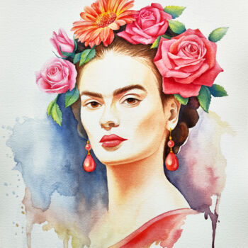 「Frida Kahlo」というタイトルの絵画 Tatiana Repesciucによって, オリジナルのアートワーク, 水彩画