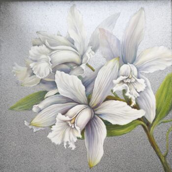 Painting titled "White Orchid. Origi…" by Tatiana Zhuravleva, Original Artwork, Oil