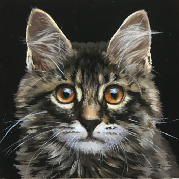 Peinture intitulée "Motley kitten" par Tatjana Cechun, Œuvre d'art originale, Huile