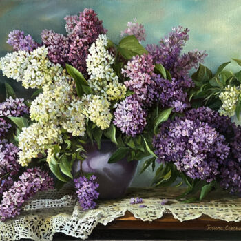 Painting titled "Lilac" by Tatjana Cechun, Original Artwork, Oil