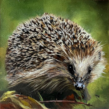 Pintura intitulada "Miniature “Hedgehog”" por Tatjana Cechun, Obras de arte originais, Óleo