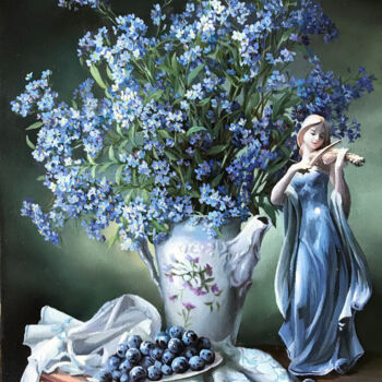 Pintura intitulada "Forget-me-nots and…" por Tatjana Cechun, Obras de arte originais, Óleo