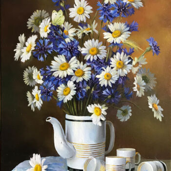 Pintura intitulada "Daisies with Cornfl…" por Tatjana Cechun, Obras de arte originais, Óleo