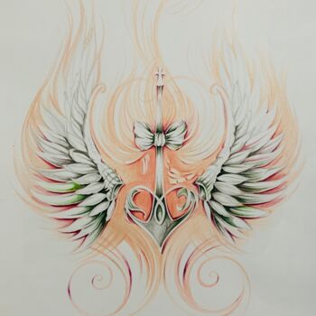 Drawing titled "About Love and Wings" by Cindy Ndiaye, Original Artwork, Pencil