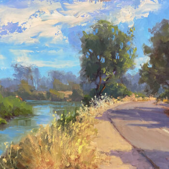 Painting titled "American River Park…" by Tatyana Fogarty, Original Artwork, Oil Mounted on Other rigid panel