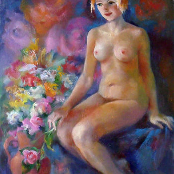 Malerei mit dem Titel "Flowers from Darling" von Tatyana Voronin, Original-Kunstwerk, Öl