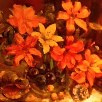 Schilderij getiteld "Красные лилии" door Tatyana Zakharova, Origineel Kunstwerk, Olie