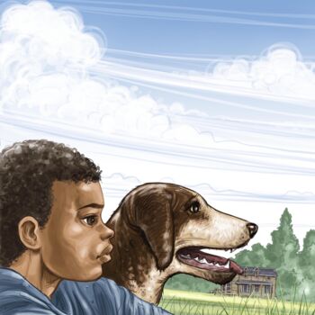 Arte digital titulada "Boy with a dog" por Tayyar Özkan, Obra de arte original, Trabajo Digital 2D