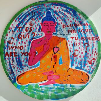 Painting titled "Marketing Buddha" by Téoua, Original Artwork, Acrylic Mounted on Wood Stretcher frame