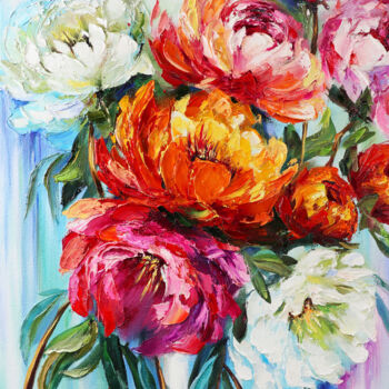 Peinture intitulée "Bouquet colorful pe…" par Tetiana Masliuk, Œuvre d'art originale, Huile