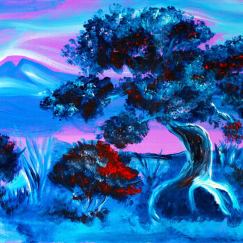Pittura intitolato "Blue herb painting" da Tetiana Surshko (SurshkoArt), Opera d'arte originale, Olio