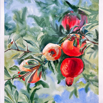 Картина под названием "Pomegranate" - Tetiana Zelinska, Подлинное произведение искусства, Акварель