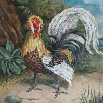 Malerei mit dem Titel "Rooster" von Tetyana Donets, Original-Kunstwerk, Öl