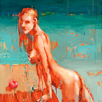 Painting titled "Pool Eve 05" by Thekairos, Original Artwork, Oil