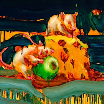 Pintura intitulada "Two mice adam 06 an…" por Thekairos, Obras de arte originais, Óleo