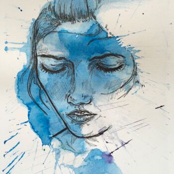 Картина под названием "Blue Woman 1" - Thekla Kellmann, Подлинное произведение искусства, Акварель