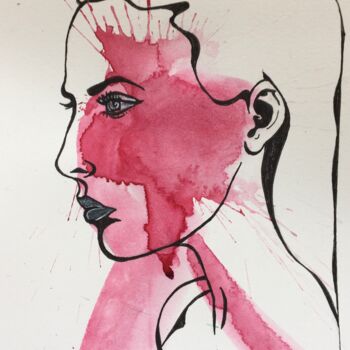 Painting titled "Pink woman 1" by Thekla Kellmann, Original Artwork, Watercolor