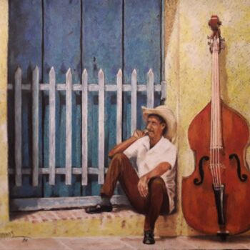Pintura titulada "Musician from Cuba." por Theodoros Markopoulos, Obra de arte original, Pastel