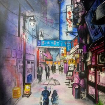 Ζωγραφική με τίτλο "Tokyo" από Thibault Blandel, Αυθεντικά έργα τέχνης, Ακουαρέλα