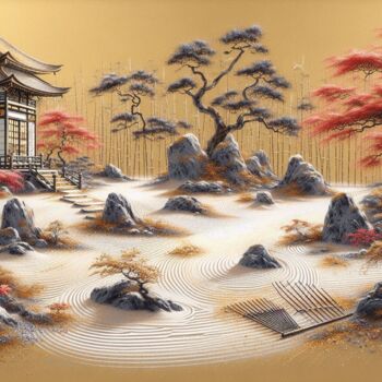 Arte digital titulada "Art of Zen garden" por Thich Hanh Nguyen, Obra de arte original, Imagen generada por IA