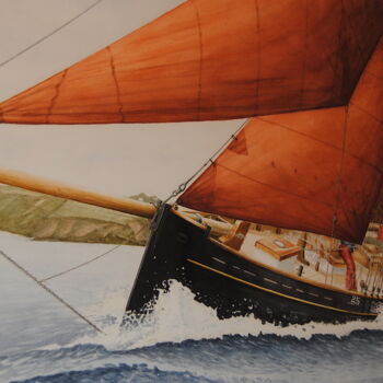 Painting titled "Bateau-pilote à voi…" by Thierry Brunner, Original Artwork, Watercolor