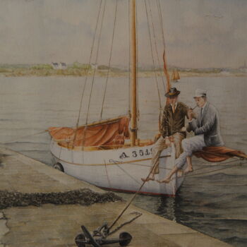 Painting titled "Yachtmen du dimanche" by Thierry Brunner, Original Artwork, Watercolor