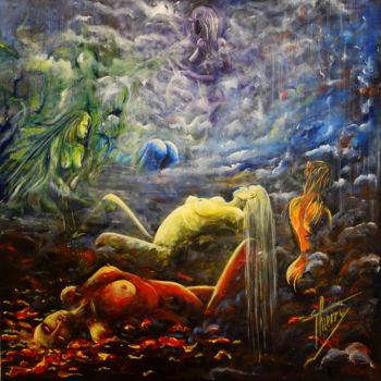 Painting titled "les sirènes de dant…" by Thierry Godefroid, Original Artwork, Oil