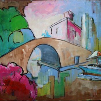 Peinture intitulée "Le pont du Somail" par Thierry Merget, Œuvre d'art originale, Acrylique Monté sur Châssis en bois