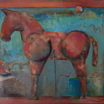 Pittura intitolato "cheval rouge 1" da Thierry Merget, Opera d'arte originale, Acrilico Montato su Telaio per barella in leg…