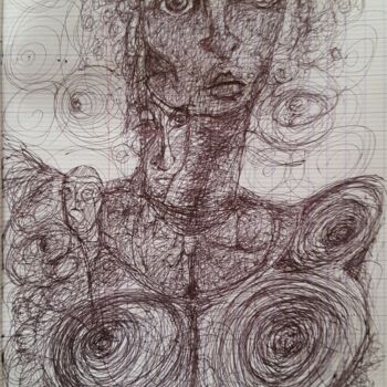 Drawing titled "Psychadelic woman" by Thierry Pujalte, Original Artwork, Ballpoint pen