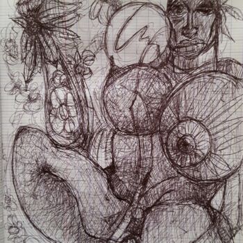 Drawing titled "Woman 1" by Thierry Pujalte, Original Artwork, Ballpoint pen