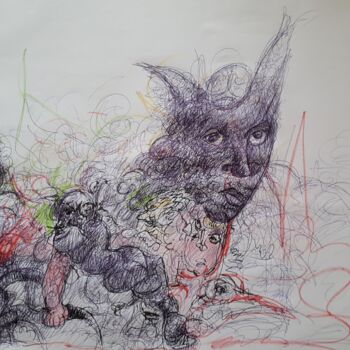 Drawing titled "La belle et la bête…" by Thierry Pujalte, Original Artwork, Ballpoint pen