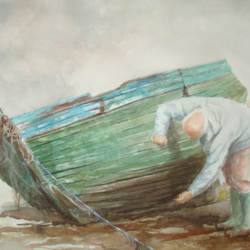 Pintura intitulada "La vieille barque" por Thierry Seurre, Obras de arte originais, Aquarela