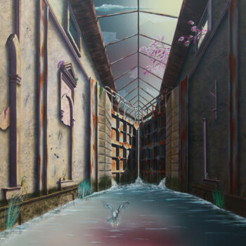 Pintura titulada "Le canal (Sous bagu…" por Thierry Van Quickenborne, Obra de arte original, Oleo Montado en Bastidor de cam…