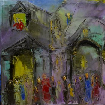 Painting titled "Sortie-de-messe-" by Thierry Faure, Original Artwork, Oil