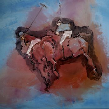 Painting titled "polo-dans-le-ciel-" by Thierry Faure, Original Artwork, Oil Mounted on Wood Stretcher frame