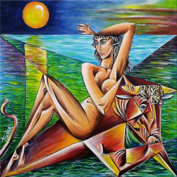Painting titled "Woman Chillout #M35" by Thomas Lange, Original Artwork, Acrylic Mounted on Wood Stretcher frame