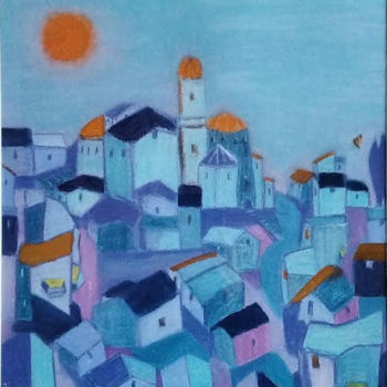 Malarstwo zatytułowany „French Hilltop Town…” autorstwa Thomas Patchell, Oryginalna praca, Pastel