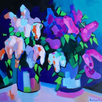 Painting titled "Lilac flowers-9 (50…" by Tigran Aveyan, Original Artwork, Oil Mounted on Wood Stretcher frame