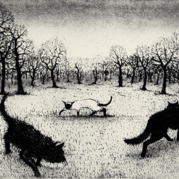 Estampas & grabados titulada "Prowling Cats" por Tim Southall, Obra de arte original, Aguafuerte
