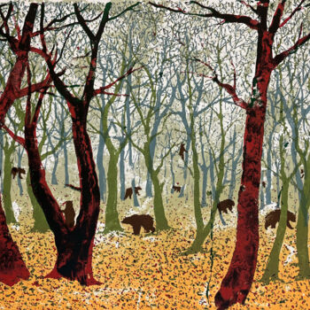 Printmaking titled "Bears in the Woods" by Tim Southall, Original Artwork, Screenprinting
